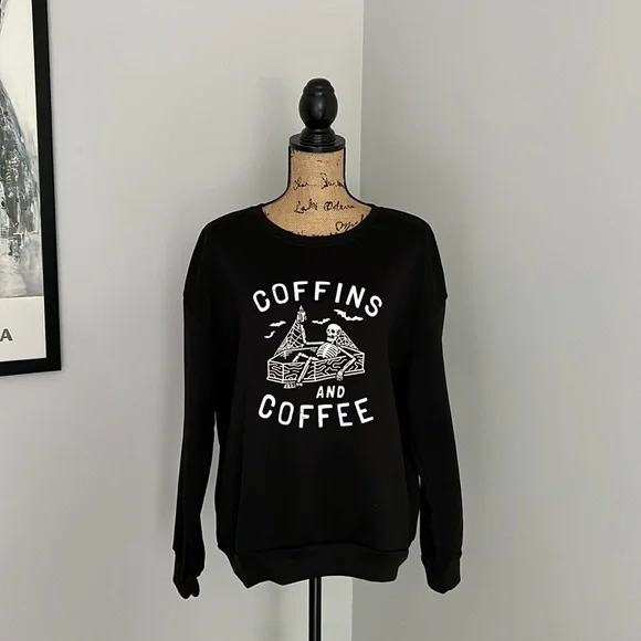 Women's Halloween Skeleton & Letter Print Fleece Sweatshirt Sz XL - Picture 6 of 15